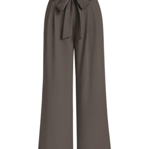 Wide Leg Paperbag Waist Dress Pants Business Casual Trousers Removable Belt - Picture 2 of 7